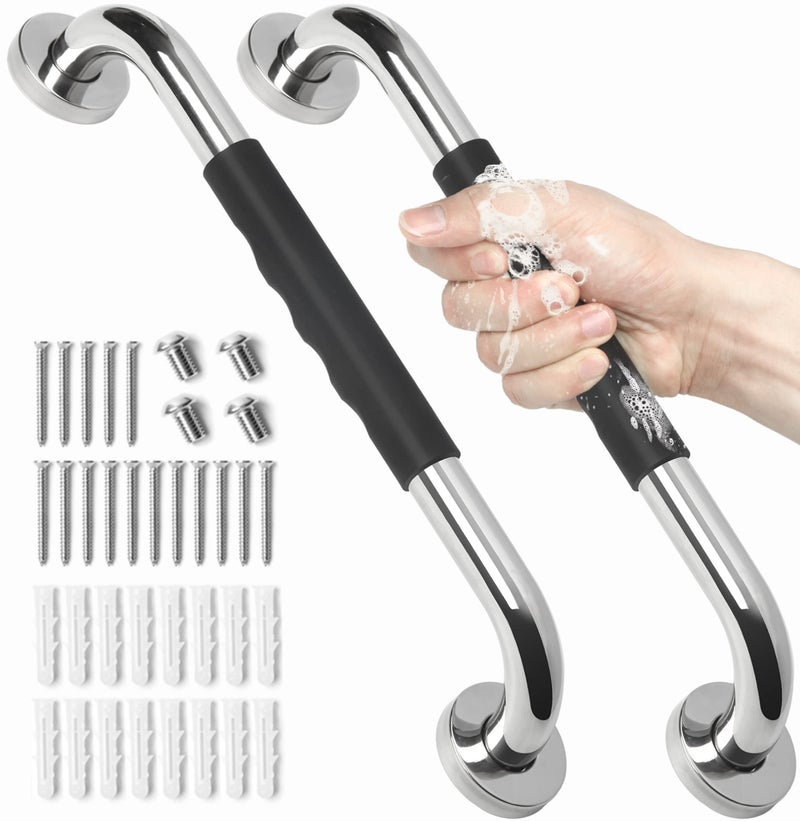 2 Pack Grab Bars for Bathroom 16 Inch Anti Slip Bathroom Handicap Grab Bars for Showers Safety Bath Shower Grab Bar for Seniors Shower Handles for Elderly Tesuchan